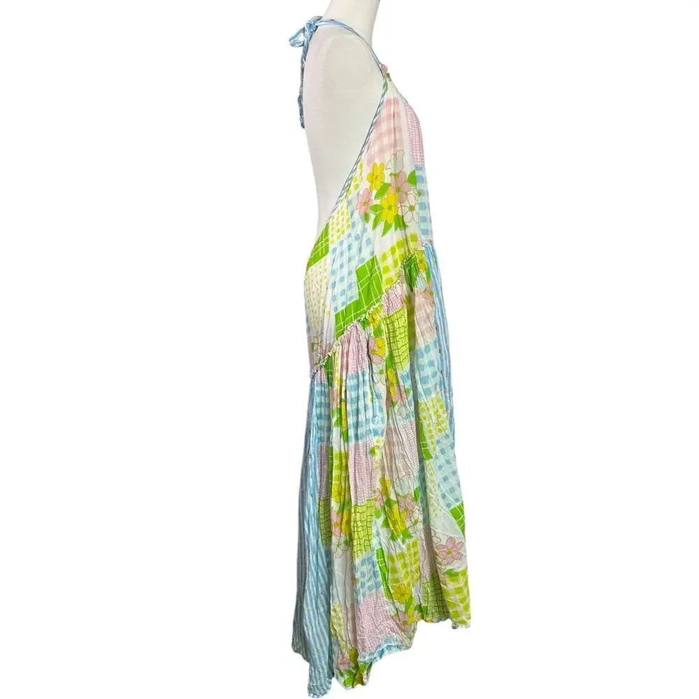 Free People Cottage Embroidered Patched And Pretty Halter Midi Maxi Dress Medium